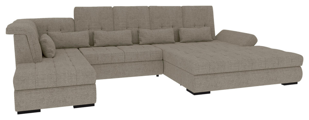 WOHNLANDSCHAFT Greige Struktur  - Greige/Schwarz, KONVENTIONELL, Kunststoff/Textil (222/358/212cm) - Carryhome