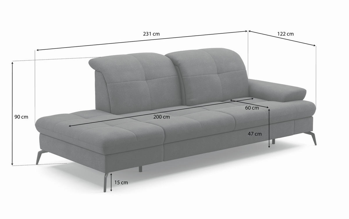 RÉCAMIERE Schlammfarben Flachgewebe  - Schlammfarben/Schwarz, KONVENTIONELL, Textil/Metall (231/90/122cm) - Sit & More