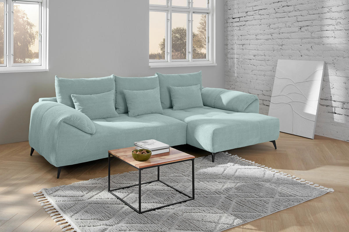 ECKSOFA in Cord Mintgrün  - Schwarz/Mintgrün, Konventionell, Textil/Metall (311/176cm) - Carryhome