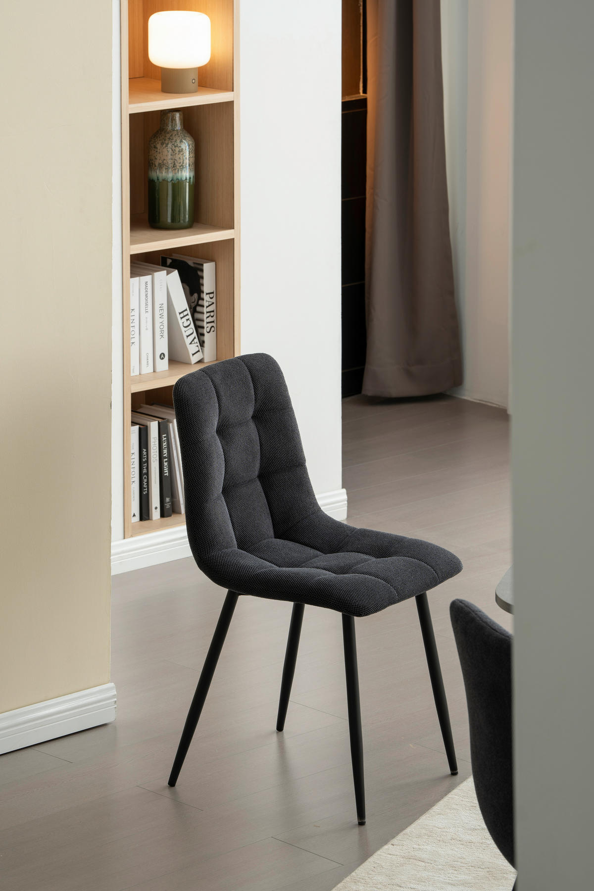 STOL S ŠTIRIMI NOGAMI, les, kovina, tekstil črna  - črna, Konvencionalno, kovina/tekstil (45/88/55cm) - P & B