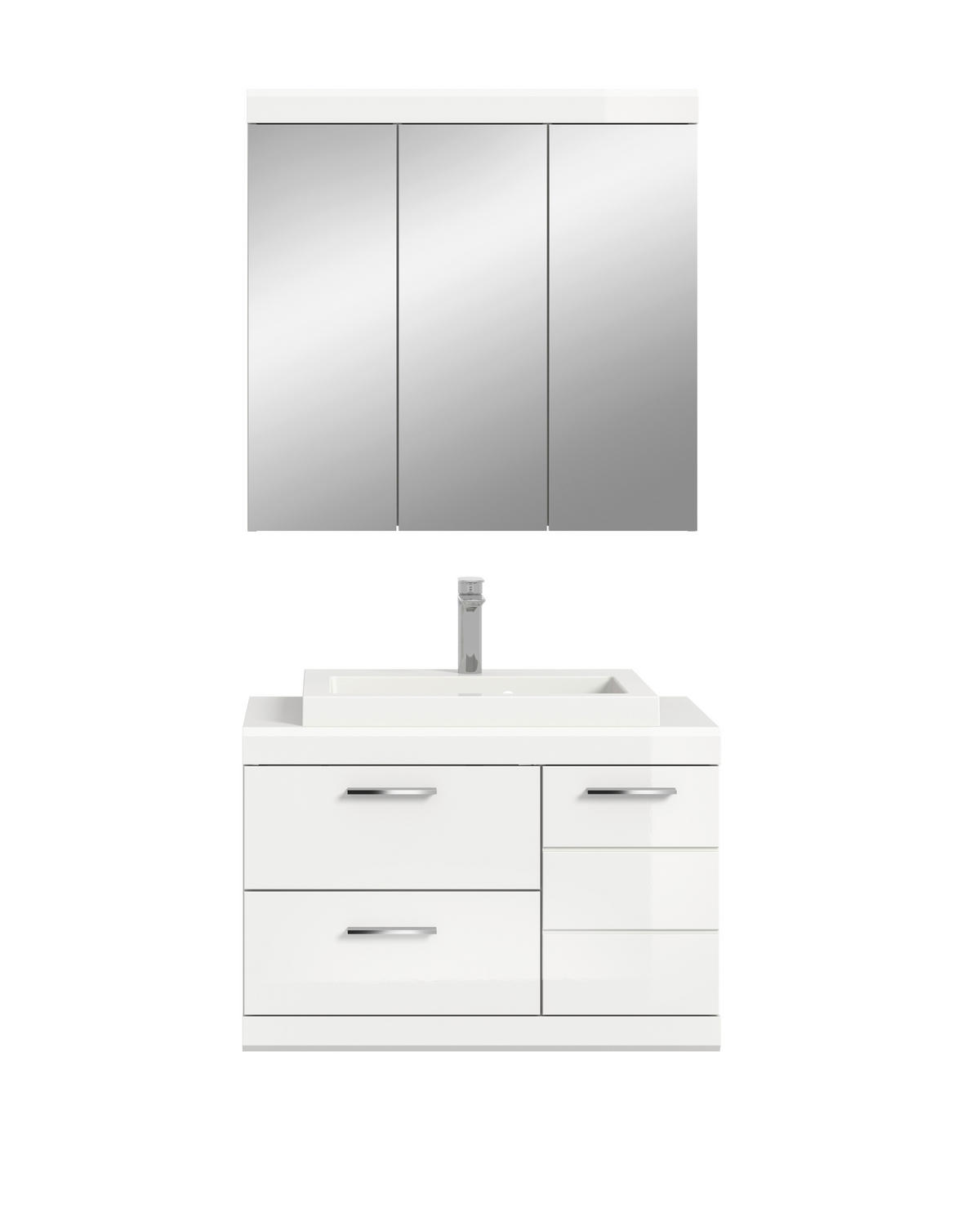 BADEZIMMER 3-teilig  in 80 cm  - Weiß Hochglanz/Silberfarben, Trend, Glas/Holzwerkstoff (80cm) - MID.YOU