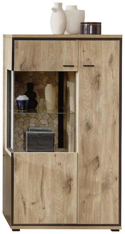 VITRINE in Schwarz, Eichefarben  - Eichefarben/Schwarz, Konventionell, Glas/Holzwerkstoff (80/144/40cm) - Livetastic