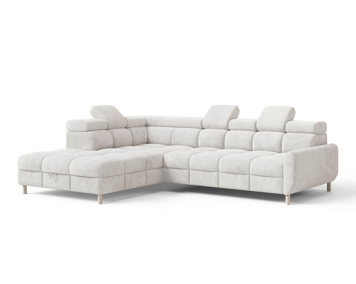 ECKSOFA BUN in Bouclé Weiß  - Elfenbein/Weiß, Design, Holz/Textil (209/276cm) - MID.YOU