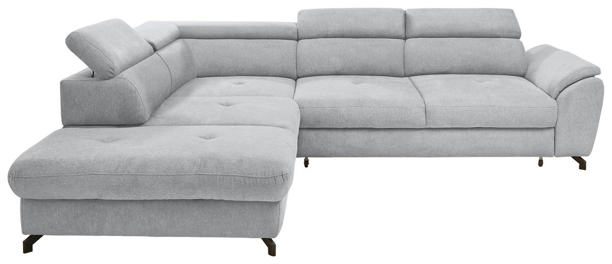 ECKSOFA inkl. Funktion Silberfarben Webstoff  - Silberfarben/Schwarz, Design, Textil/Metall (237/277cm) - Stylife
