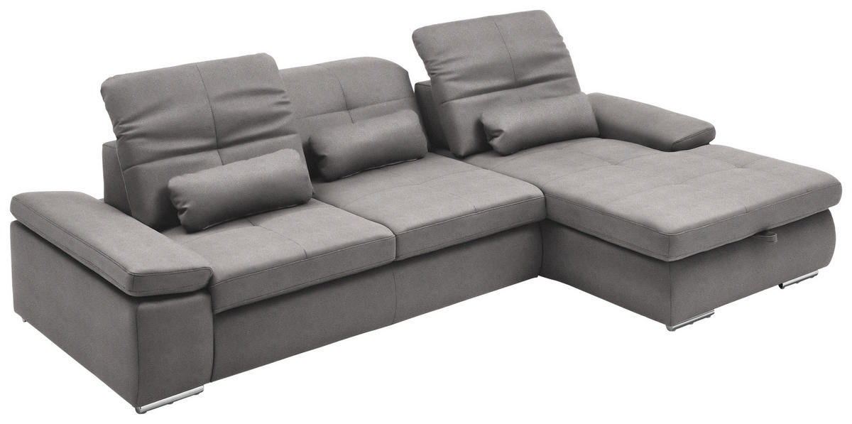 ECKSOFA  in Flachgewebe Hellgrau  309/195 cm  - Chromfarben/Hellgrau, Design, Textil (309/195cm) - Beldomo Style