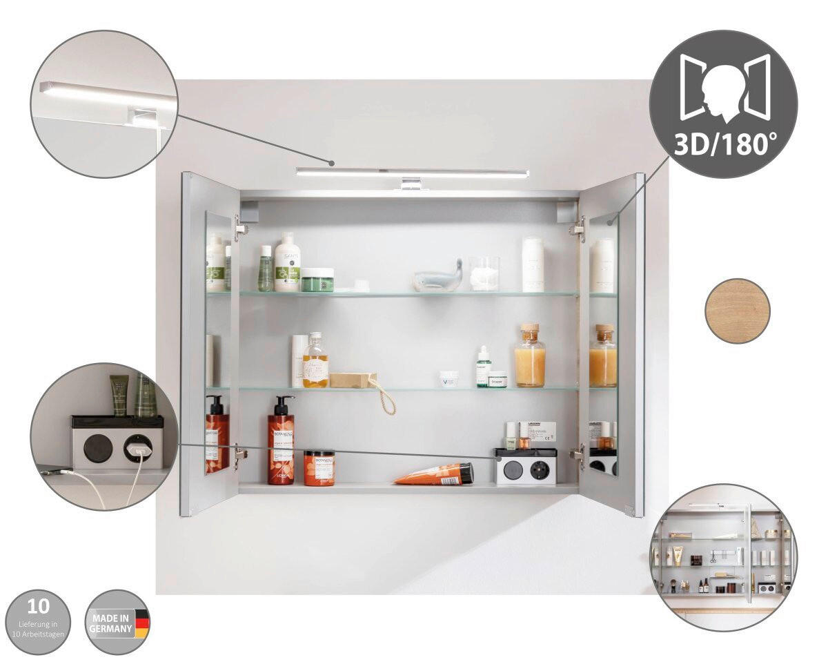 SPIEGELSCHRANK 80/68/15,8 cm  - Eichefarben/Silberfarben, Basics, Glas/Holzwerkstoff (80/68/15,8cm) - MID.YOU