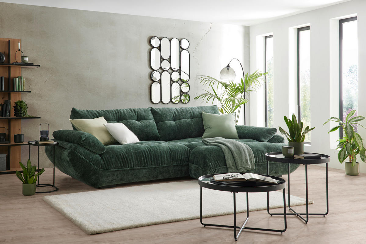 SEDACÍ SOUPRAVA, textil, tmavě zelená - černá/tmavě zelená, Moderní, textil/plast (317/63/179cm) - Landscape