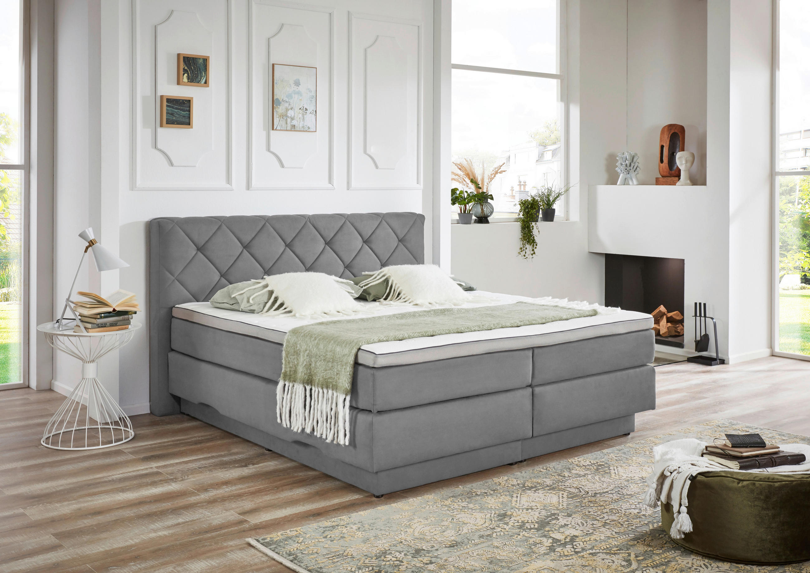 BOXSPRINGBETT 180/200 cm  in Grau  - Schwarz/Grau, KONVENTIONELL, Kunststoff/Textil (180/200cm) - Boxxx