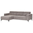 ECKSOFA Taupe Cord Rücken echt, Kopfteilverstellung, Sitzvorzug  - Taupe/Schwarz, KONVENTIONELL, Textil/Metall (170/257cm) - Carryhome