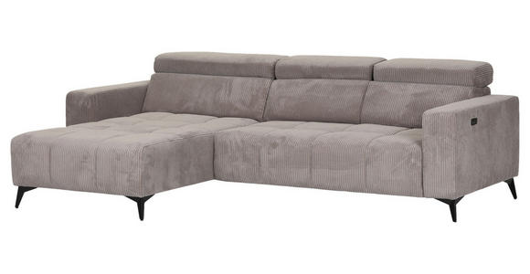 ECKSOFA Taupe Cord Rücken echt, Kopfteilverstellung, Sitzvorzug  - Taupe/Schwarz, KONVENTIONELL, Textil/Metall (170/257cm) - Carryhome