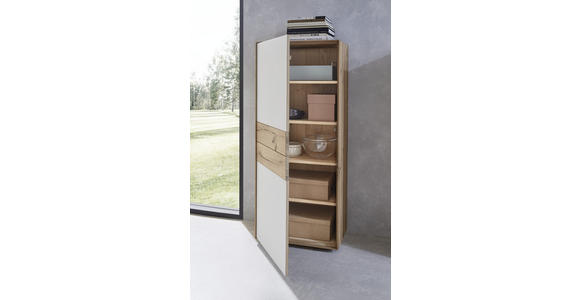 HIGHBOARD Asteiche massiv Weiß, Eichefarben Einlegeböden  - Eichefarben/Schwarz, Design, Glas/Holz (62/148/40cm) - Valnatura