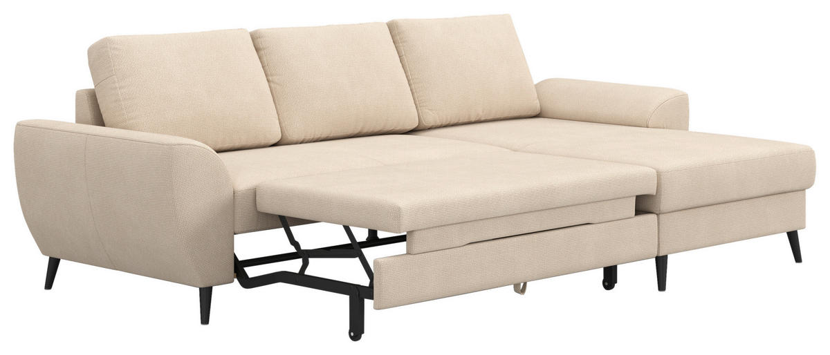 ECKSOFA Chenille Naturfarben  - Schwarz/Naturfarben, Trend, Textil/Metall (255/154cm) - MID.YOU