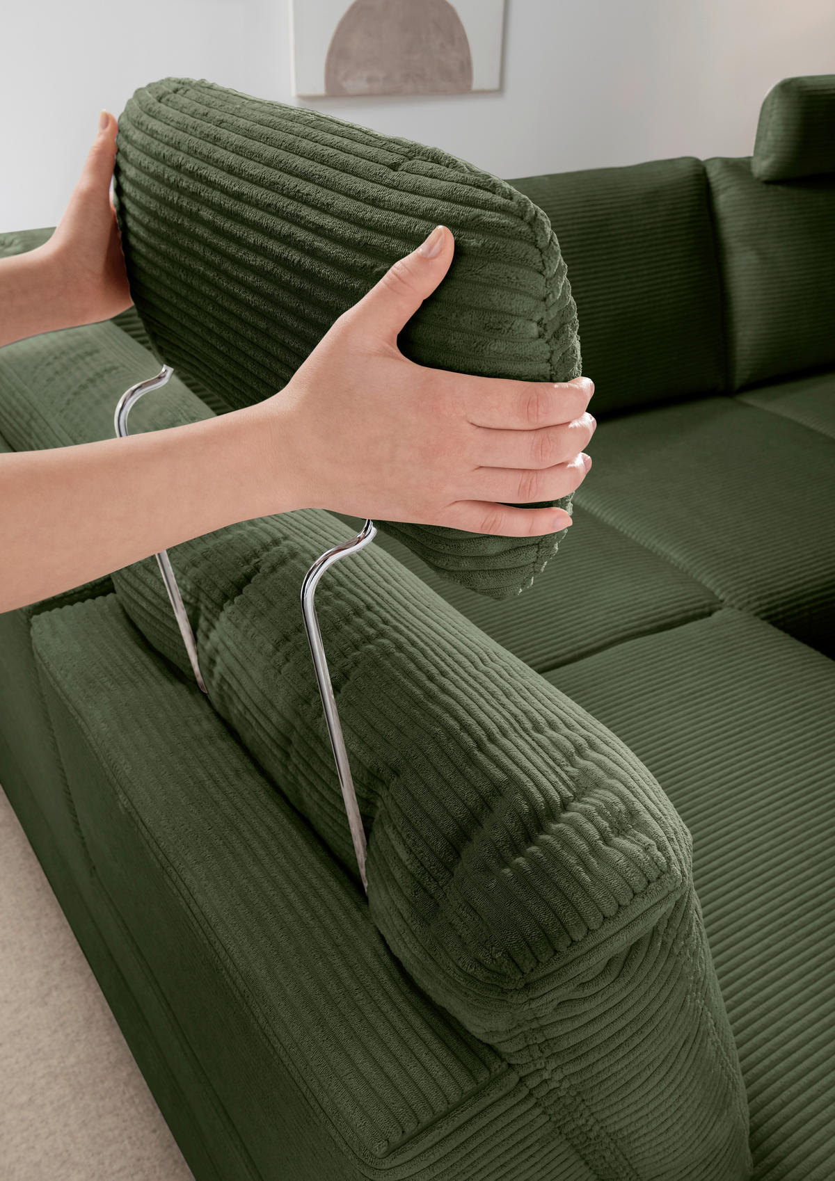 ECKSCHLAFSOFA in Cord Dunkelgrün  - Wildeiche/Dunkelgrün, Modern, Holz/Textil (206/261cm) - Livetastic