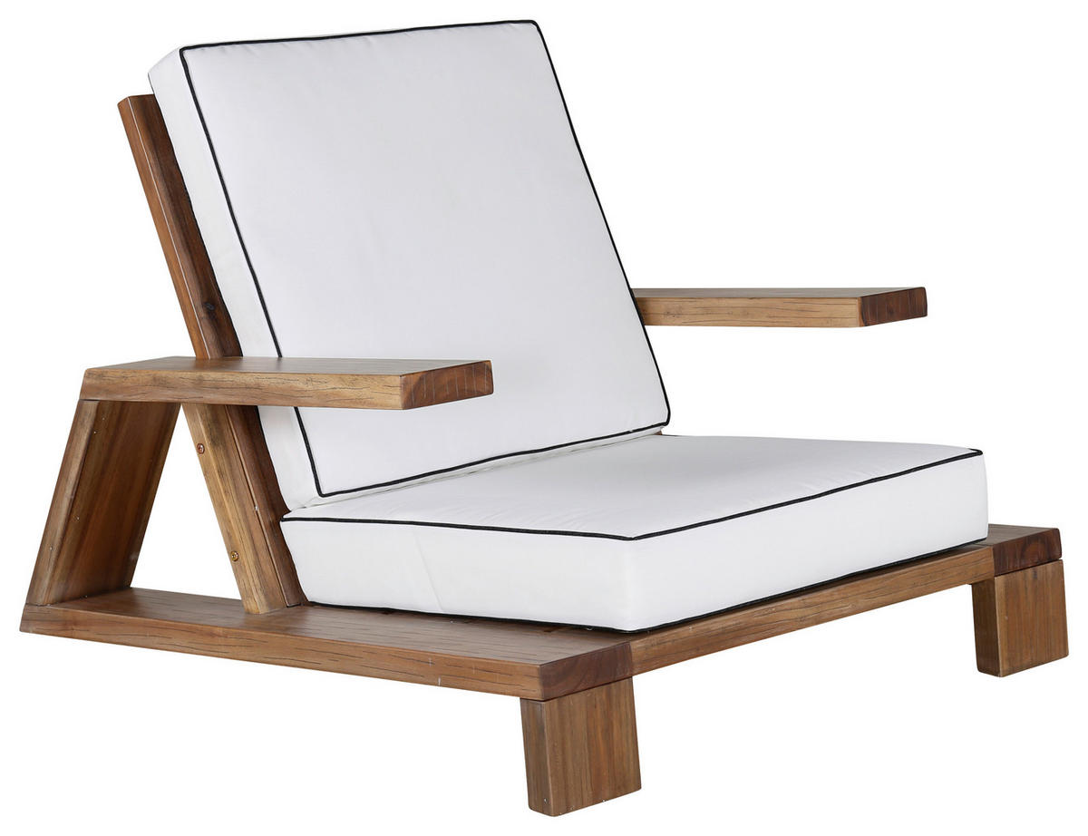 LOUNGESESSEL  - Weiß/Akaziefarben, KONVENTIONELL, Holz (100/70/92cm) - Gardenson