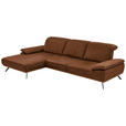 ECKSOFA in Mikrofaser Cognac  - Cognac/Beige, Natur, Holz/Textil (201/322cm) - Voleo