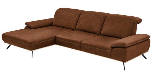 ECKSOFA in Mikrofaser Cognac  - Cognac/Beige, Natur, Holz/Textil (201/322cm) - Voleo