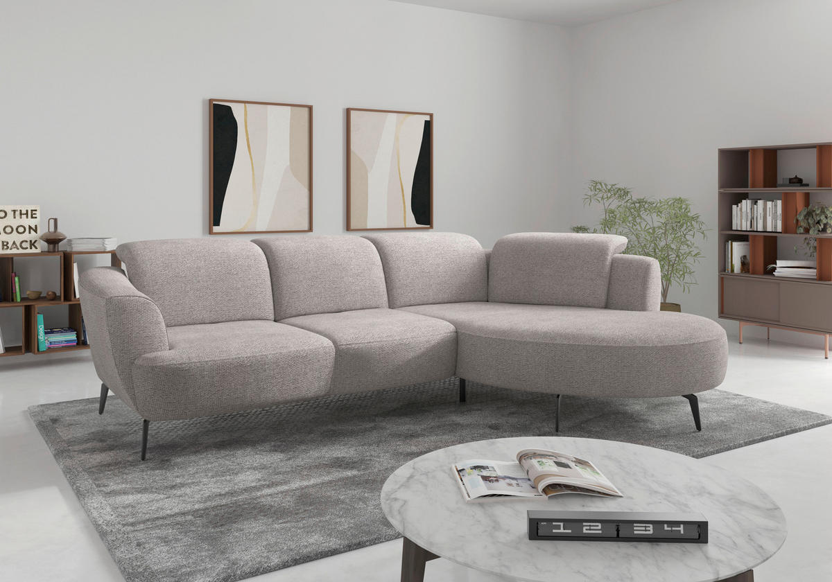 ECKSOFA ZOE E Silberfarben Chenille  - Silberfarben/Schwarz, KONVENTIONELL, Textil/Metall (309/199cm) - Sit & More