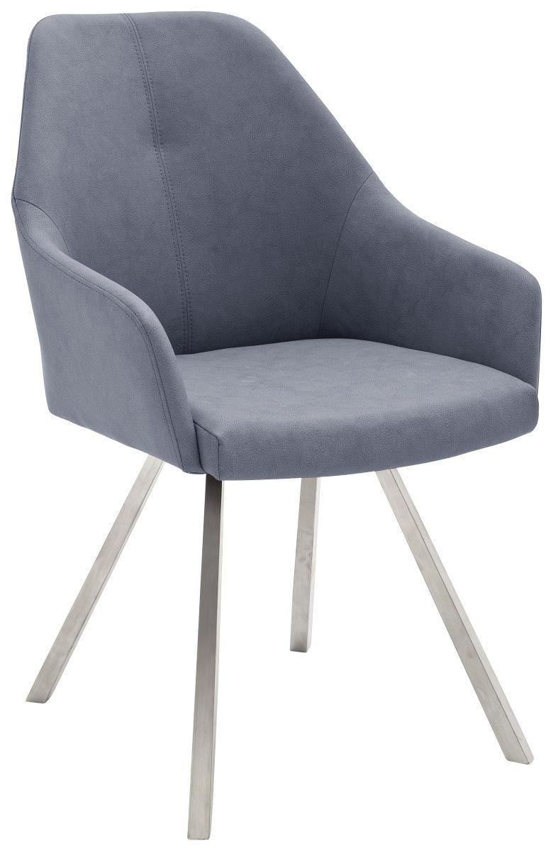 ARMLEHNSTUHL  in Edelstahl Lederlook  - Blau/Edelstahlfarben, Design, Textil/Metall (55/86/63cm) - Novel