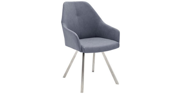 ARMLEHNSTUHL in Edelstahl Lederlook - Blau/Edelstahlfarben, Design, Textil/Metall (55/86/63cm) - Novel