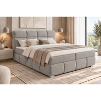 BOXBETT 180/200 cm,  in Graubraun, Bettkasten, Topper,  - Chromfarben/Graubraun, MODERN, Holz/Kunststoff (180/200cm) - MID.YOU