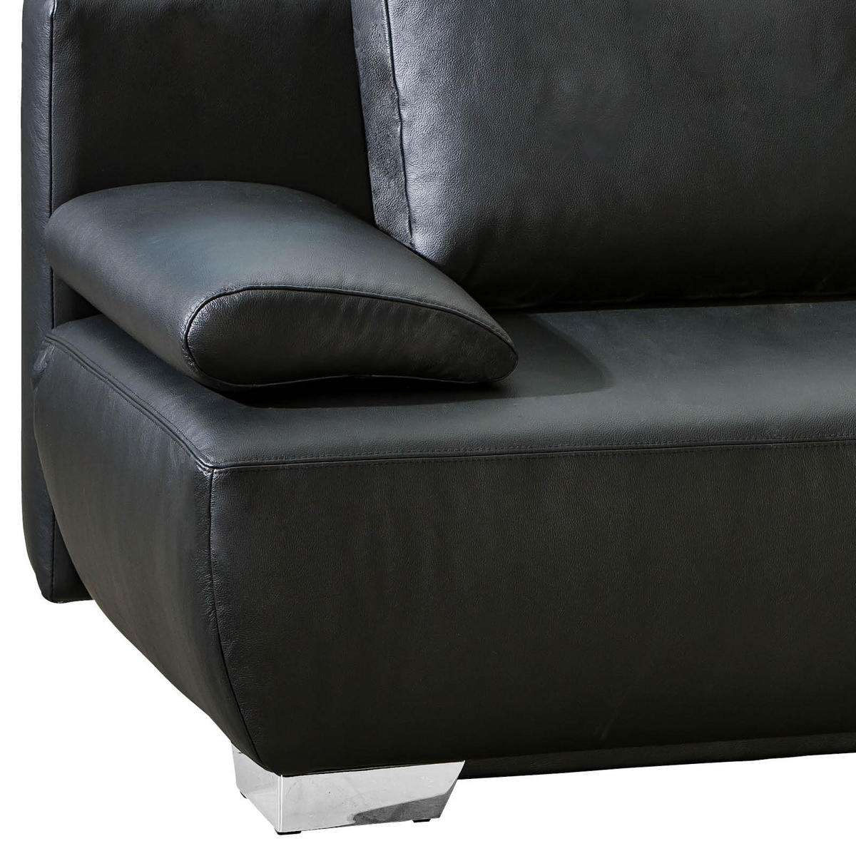SCHLAFSOFA Schwarz Echtleder  - Chromfarben/Schwarz, KONVENTIONELL, Leder/Metall (195/85/90cm) - Livetastic
