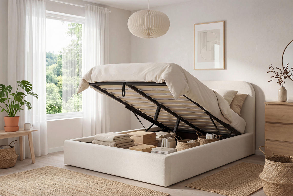 POLSTERBETT Lattenrost, Bettkasten Creme 140/200 cm  - Creme/Schwarz, MODERN, Holz/Kunststoff (140/200cm) - Livetastic
