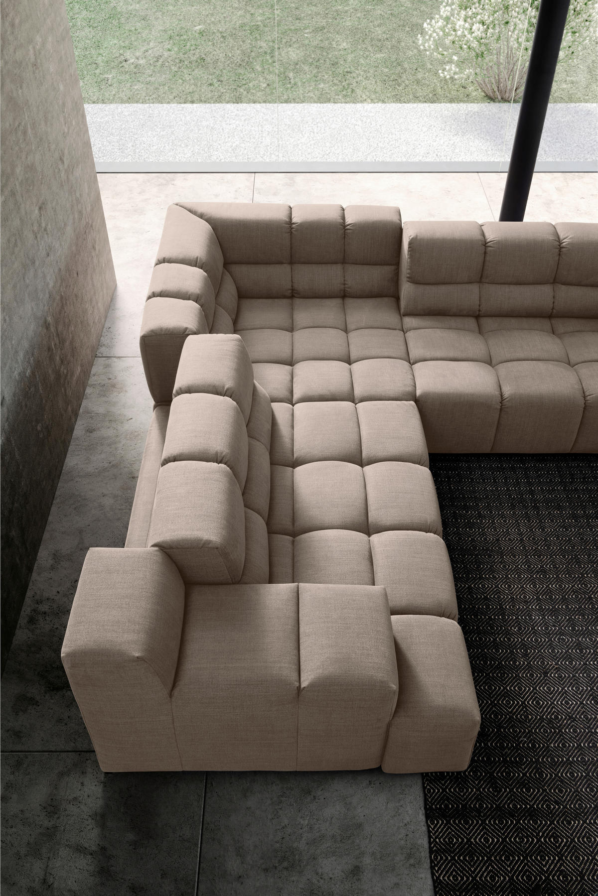 ECKSOFA in Flachgewebe, Leinenoptik Hellbraun  - Hellbraun/Schwarz, Design, Textil/Metall (257/257cm) - Designwerk