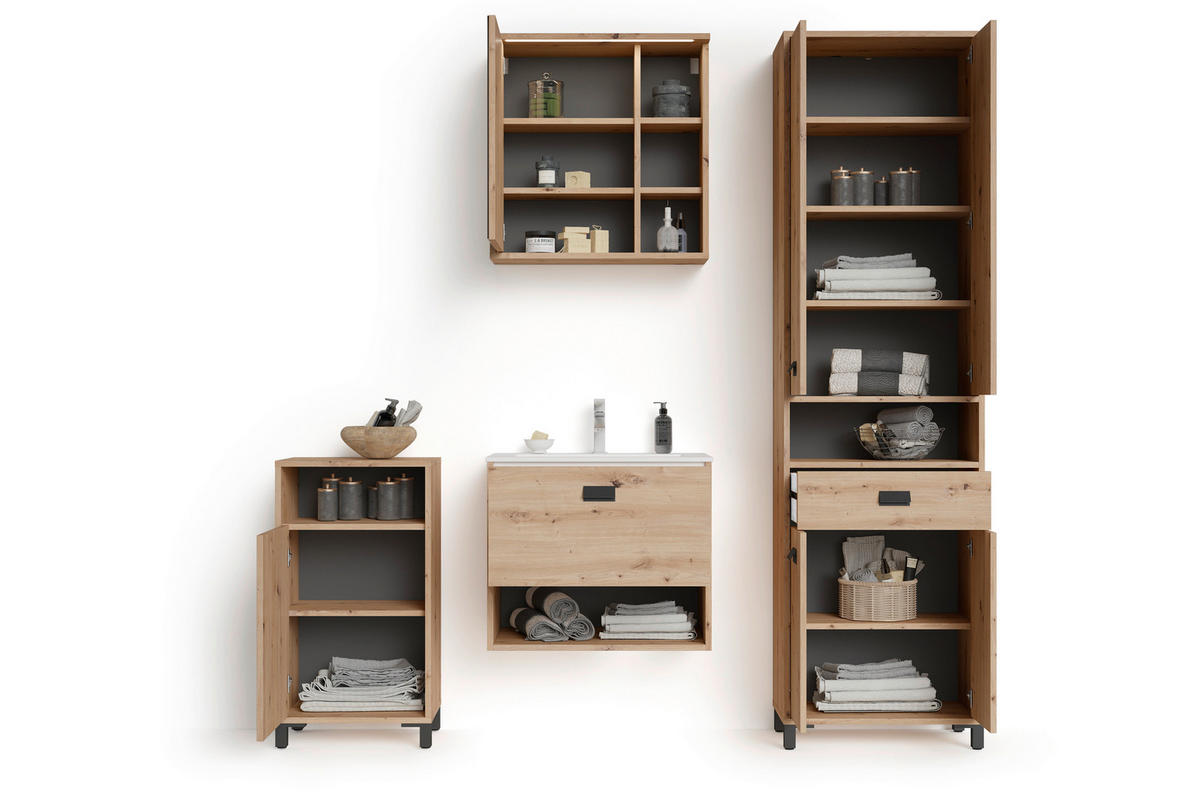 BADEZIMMER 4-teilig  in 194,5 cm  - Schwarz/Eiche Artisan, MODERN, Holzwerkstoff/Kunststoff (194,5cm) - MID.YOU