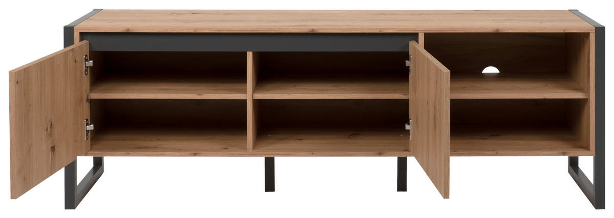KOMODA POD TELEVIZI, antracitová, barvy dubu, 160/55/40 cm - barvy dubu/antracitová, Moderní, kompozitní dřevo (160/55/40cm) - MID.YOU