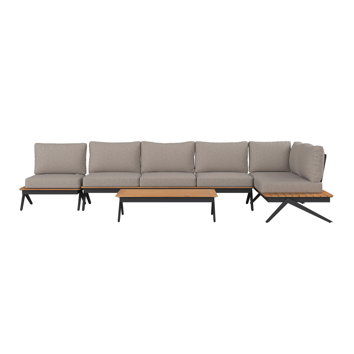 ENSEMBLE LOUNGE 3-teilig  - Anthrazit/Naturfarben, Modern, Holz/Textil (286/166cm) - Amatio