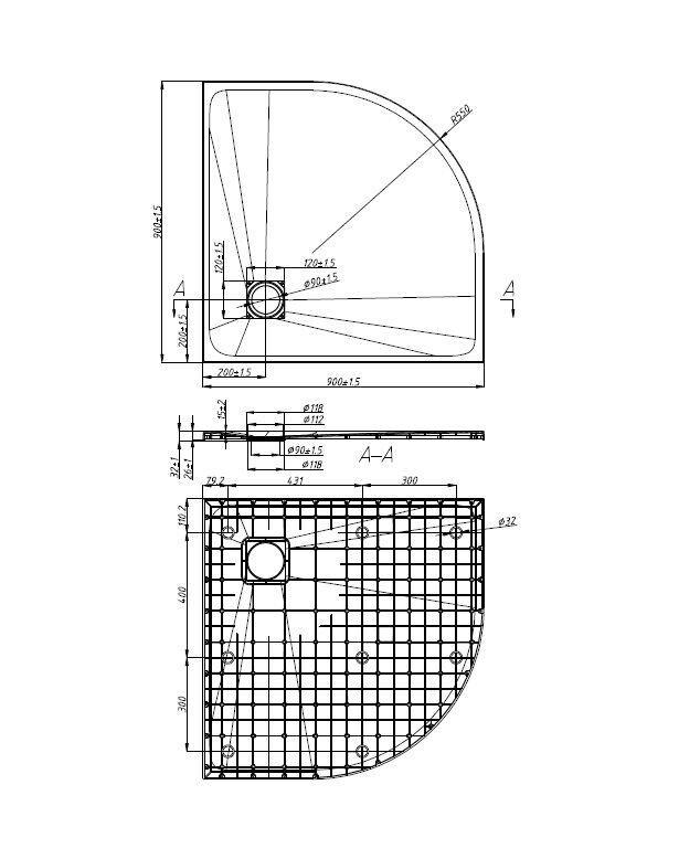 DUSCHTASSE Schwarz   - Schwarz, KONVENTIONELL, Kunststoff (90/2,6/90cm) - Sanotechnik