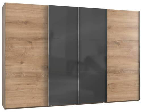SCHWEBETÜRENSCHRANK in Grau, Eichefarben  - Chromfarben/Eichefarben, Modern, Holzwerkstoff (350/236/65cm) - MID.YOU