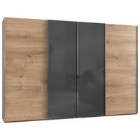 SCHWEBETÜRENSCHRANK in Grau, Eichefarben  - Chromfarben/Eichefarben, Modern, Holzwerkstoff (350/236/65cm) - MID.YOU