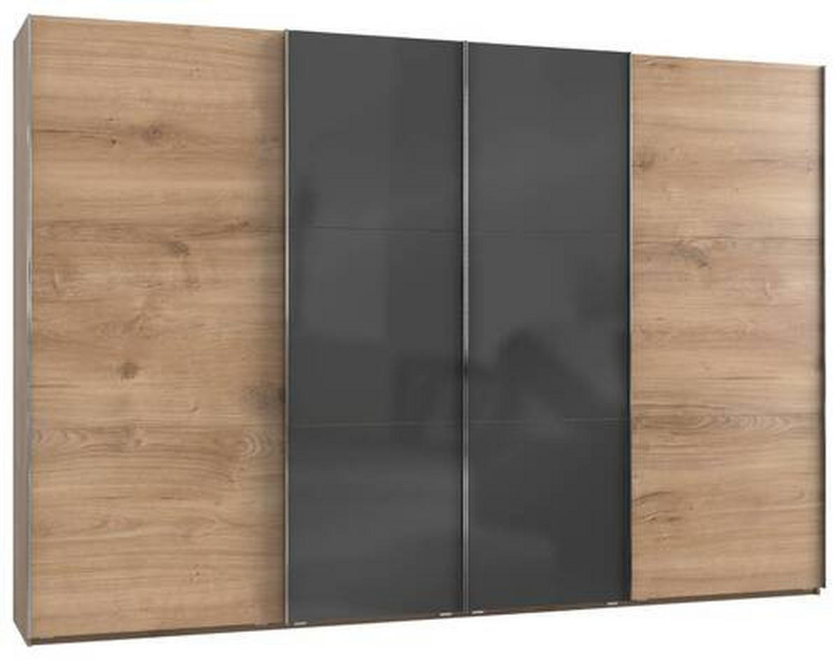 SCHWEBETÜRENSCHRANK in Grau, Eichefarben  - Chromfarben/Eichefarben, Modern, Holzwerkstoff (350/236/65cm) - MID.YOU