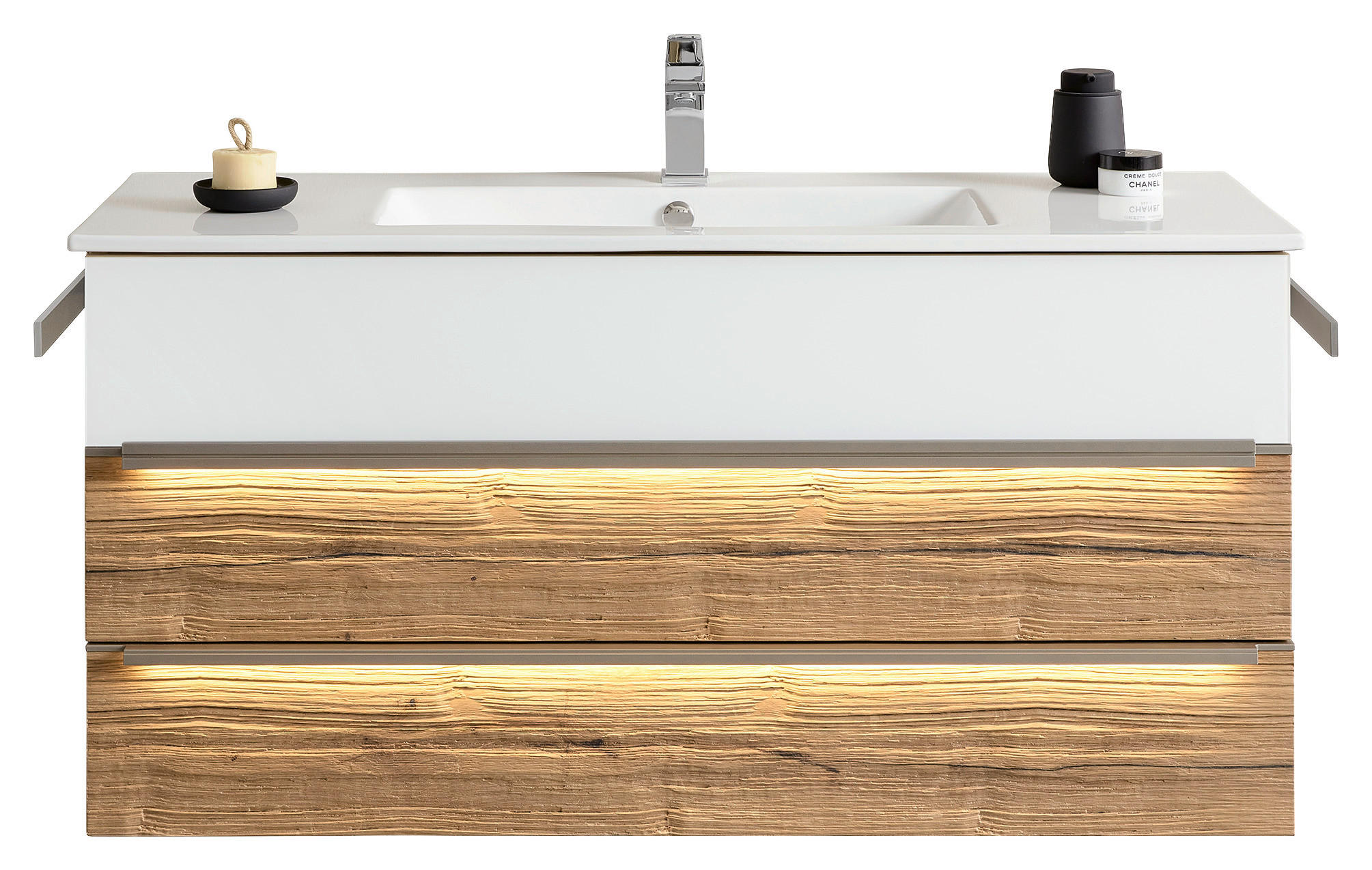 WASCHTISCHKOMBI 120 cm  - Titanfarben/Weiß, Natur, Glas/Holz (120cm) - Musterring