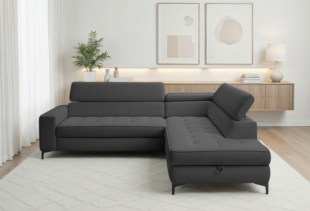 HÖRNSOFFA i struktur antracit  - svart/antracit, Design, metall/textil (251/203cm) - MID.YOU