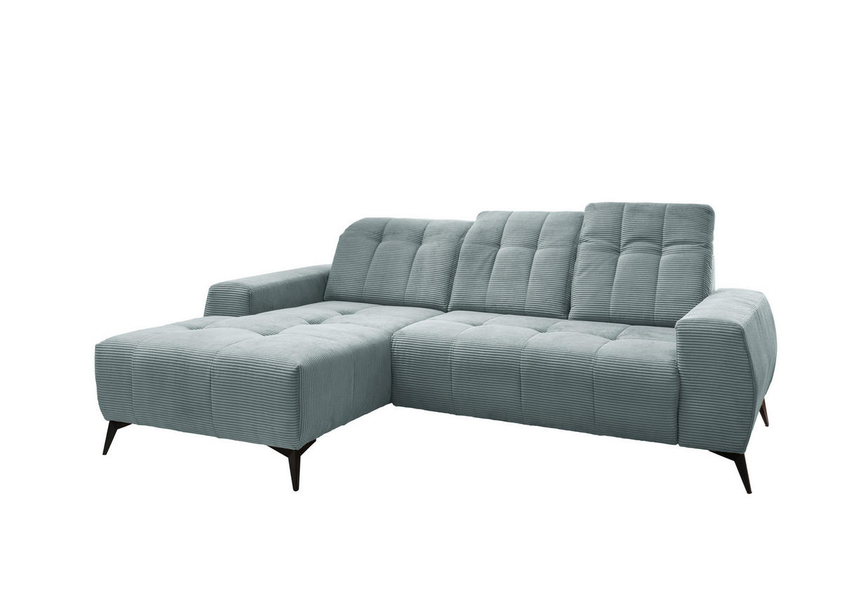 ECKSOFA in Cord Hellblau  - Schwarz/Hellblau, Modern, Textil/Metall (180/258cm) - Livetastic