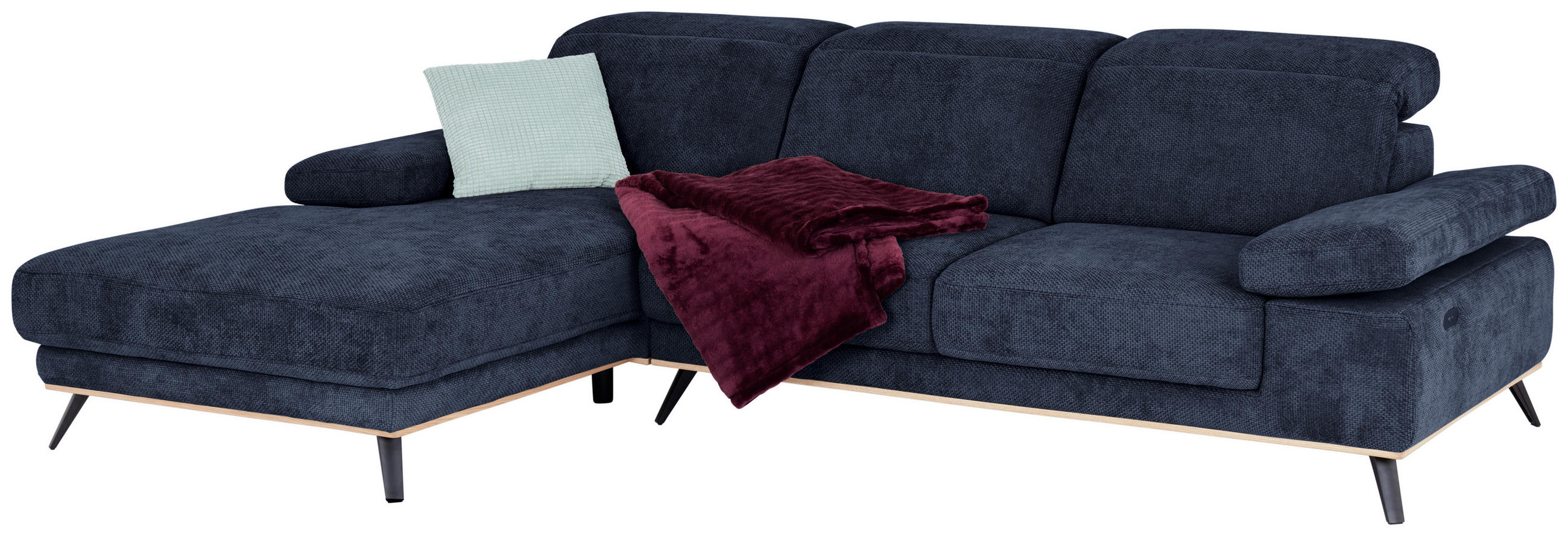 ECKSOFA ROYCE Dunkelblau Struktur  - Schwarz/Dunkelblau, MODERN, Textil/Metall (194/283cm) - MID.YOU