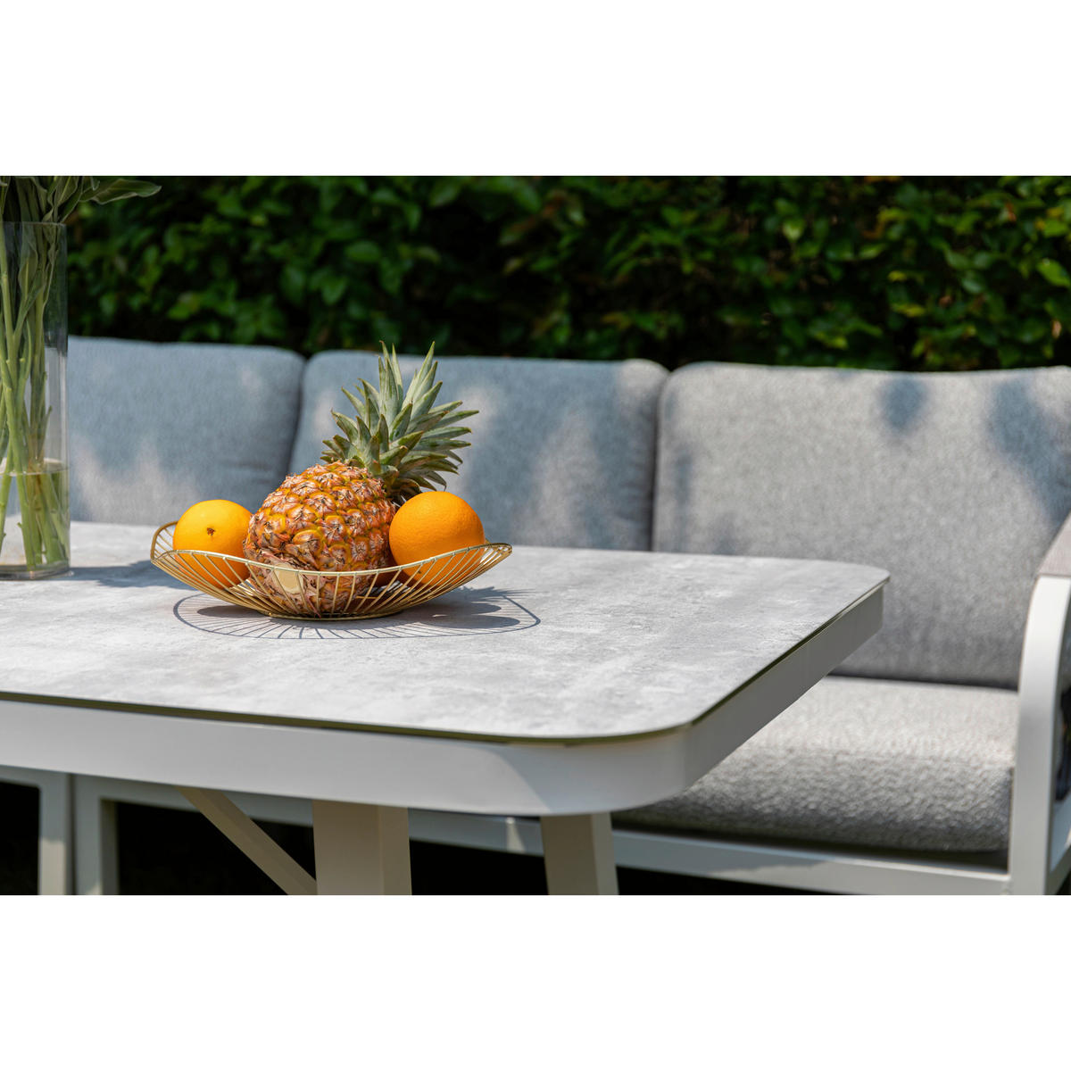 DINING-LOUNGESET  - Weiß/Grau, MODERN, Glas/Textil - Gardenson