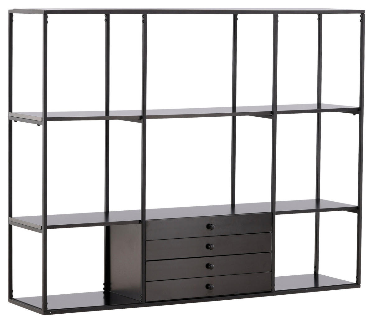 REGAL Schwarz, Nussbaumfarben  - Nussbaumfarben/Schwarz, Design, Holzwerkstoff/Metall (150/120/35cm) - Livetastic