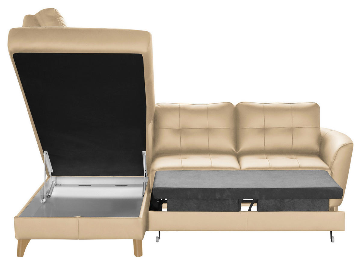 ECKSOFA in Lederlook Echtleder Beige  - Beige/Buchefarben, Design, Leder/Holz (190/236cm) - Livetastic
