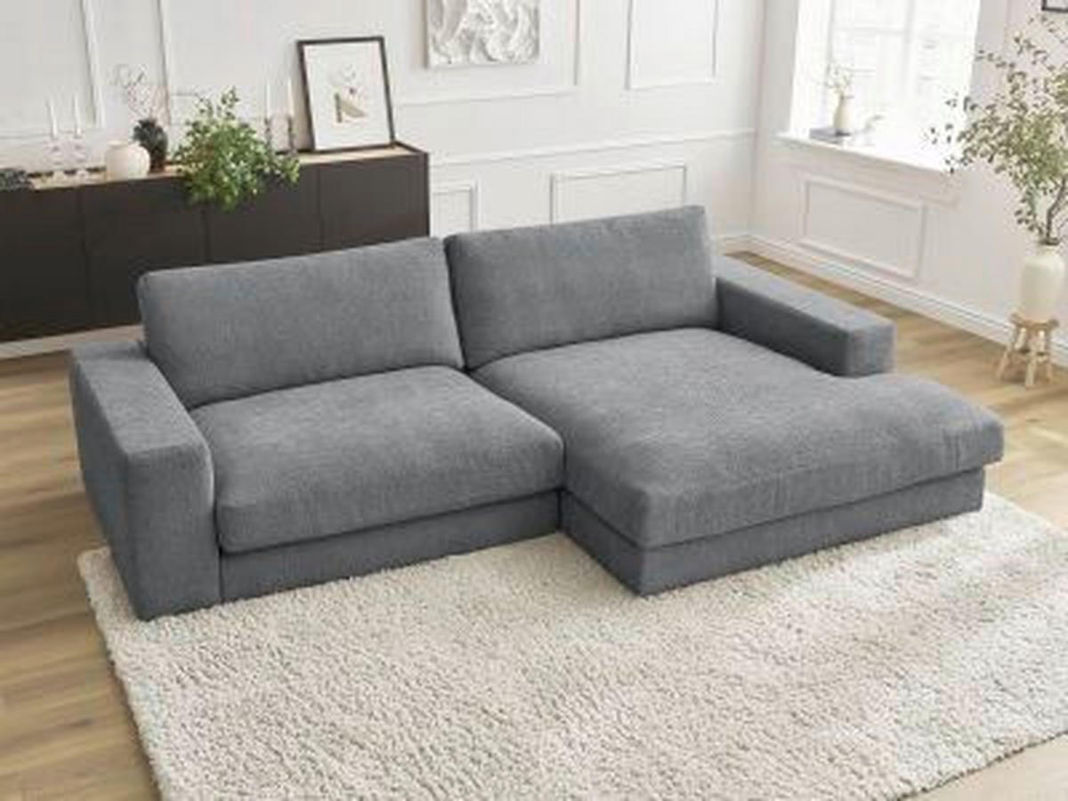 ECKSOFA Ottomane rechts  LEONARD  Dunkelgrau Struktur  - Dunkelgrau/Schwarz, MODERN, Kunststoff/Textil (274/159cm)