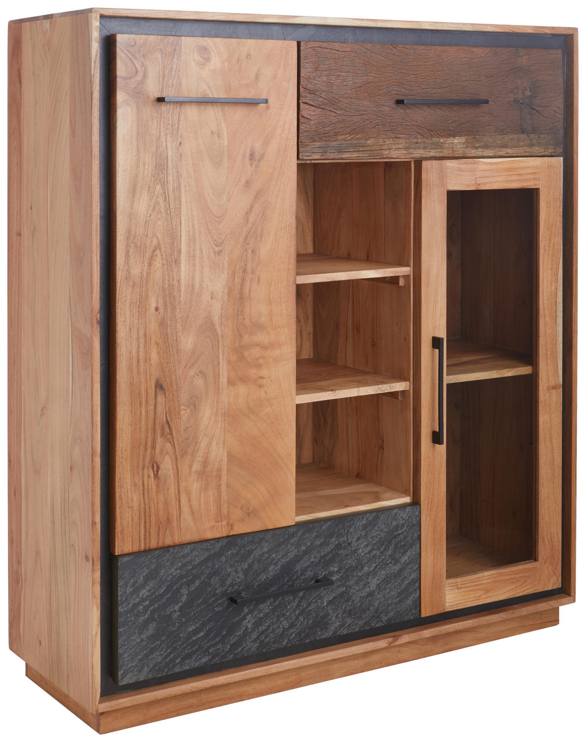 HIGHBOARD Braun, Akaziefarben, Dunkelgrau  115/130/40 cm  - Dunkelgrau/Schwarz, Trend, Glas/Holz (115/130/40cm) - Landscape