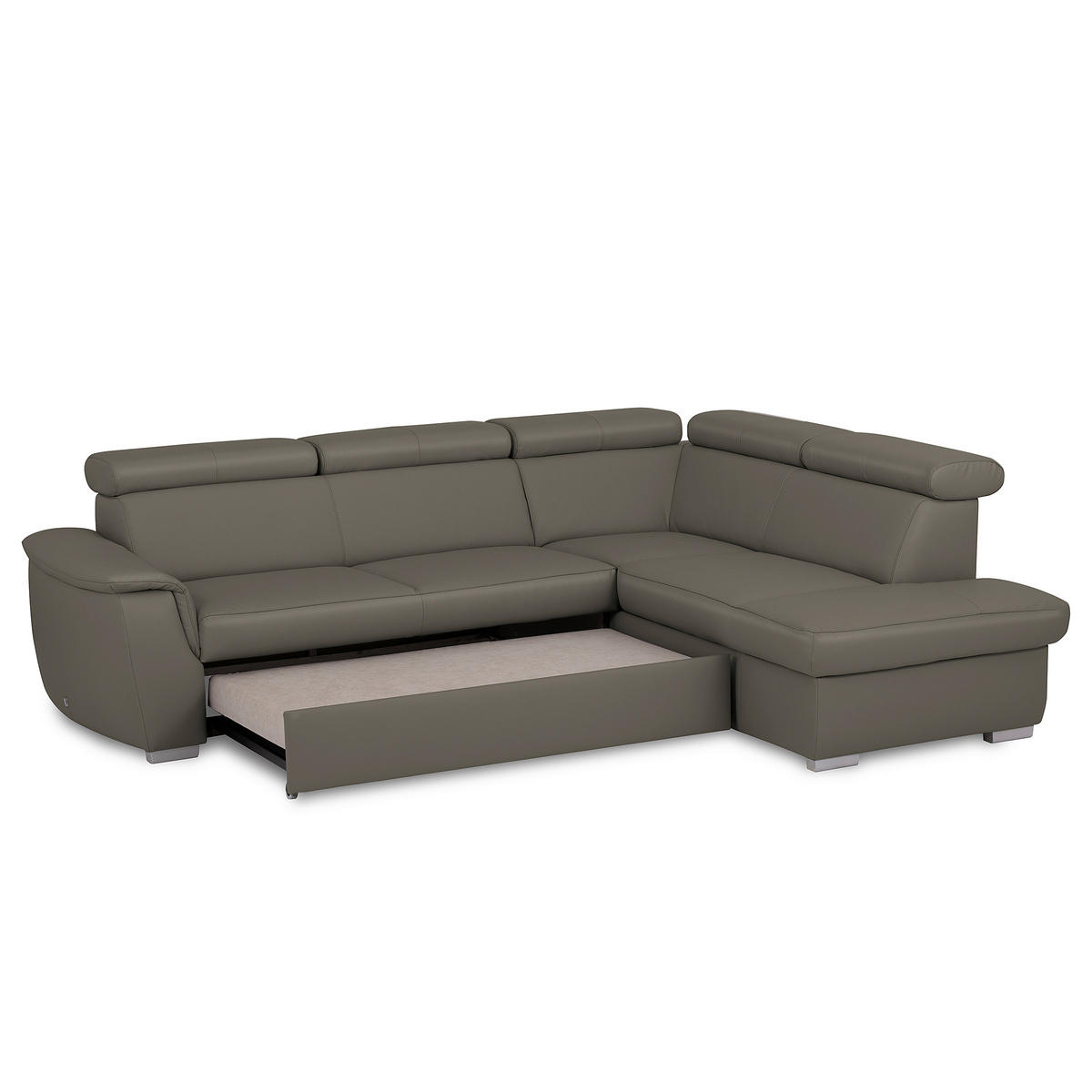 ECKSOFA  in Lederlook Echtleder Schlammfarben  - Schlammfarben/Silberfarben, Leder/Holz (262/211cm) - Celina Home