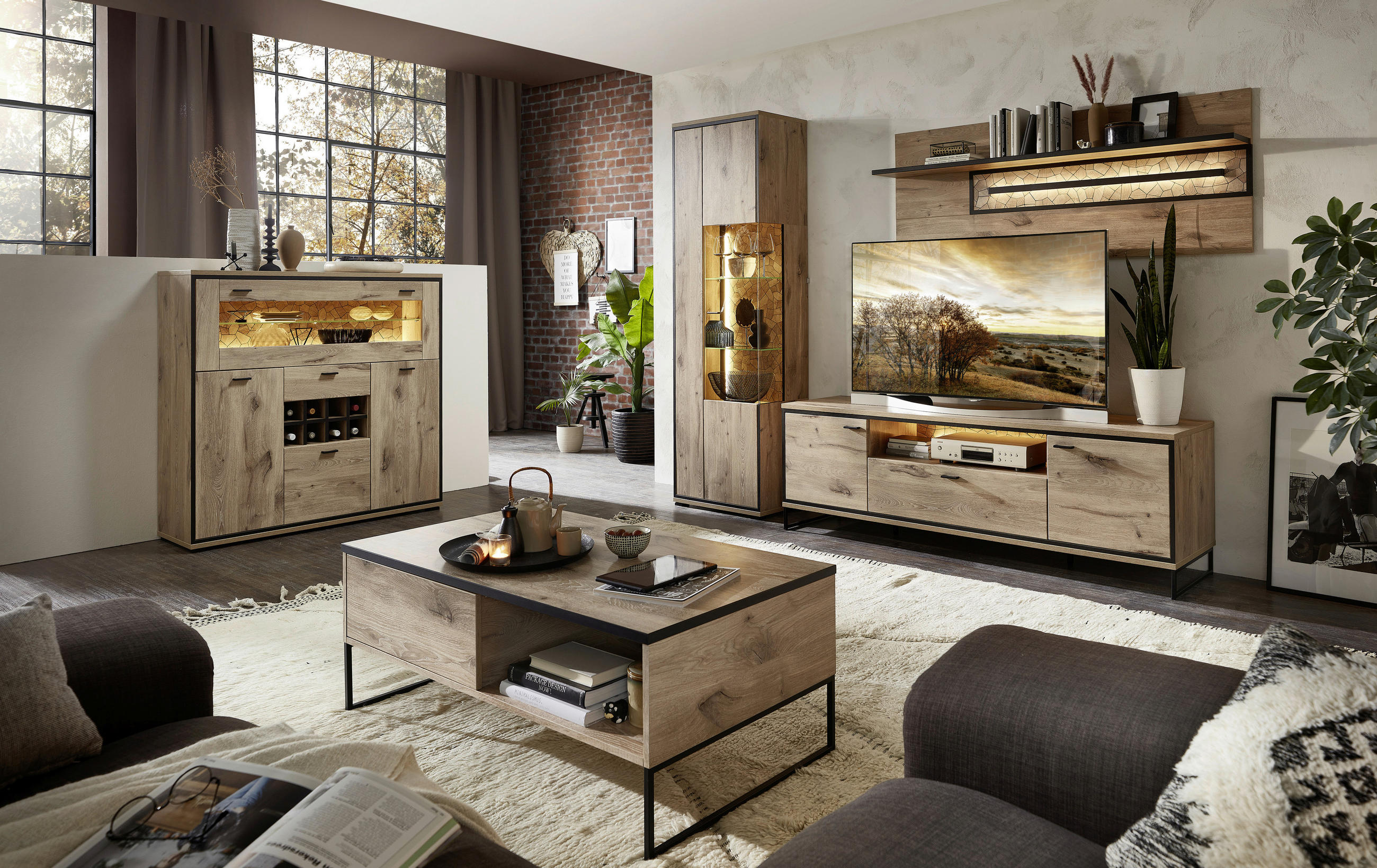 VITRINE in Schwarz, Eichefarben  - Eichefarben/Schwarz, Konventionell, Glas/Holzwerkstoff (60/205/40cm) - Livetastic