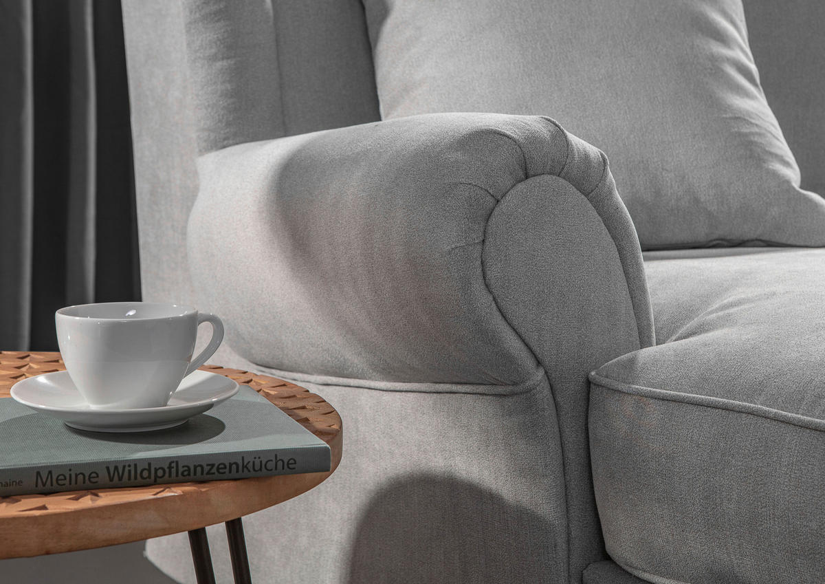 XXL-FÅTÖLJ i trä, textil ljusgrå  - ljusgrå/mörkbrun, Klassisk, trä/textil (125/102/125cm) - Livetastic