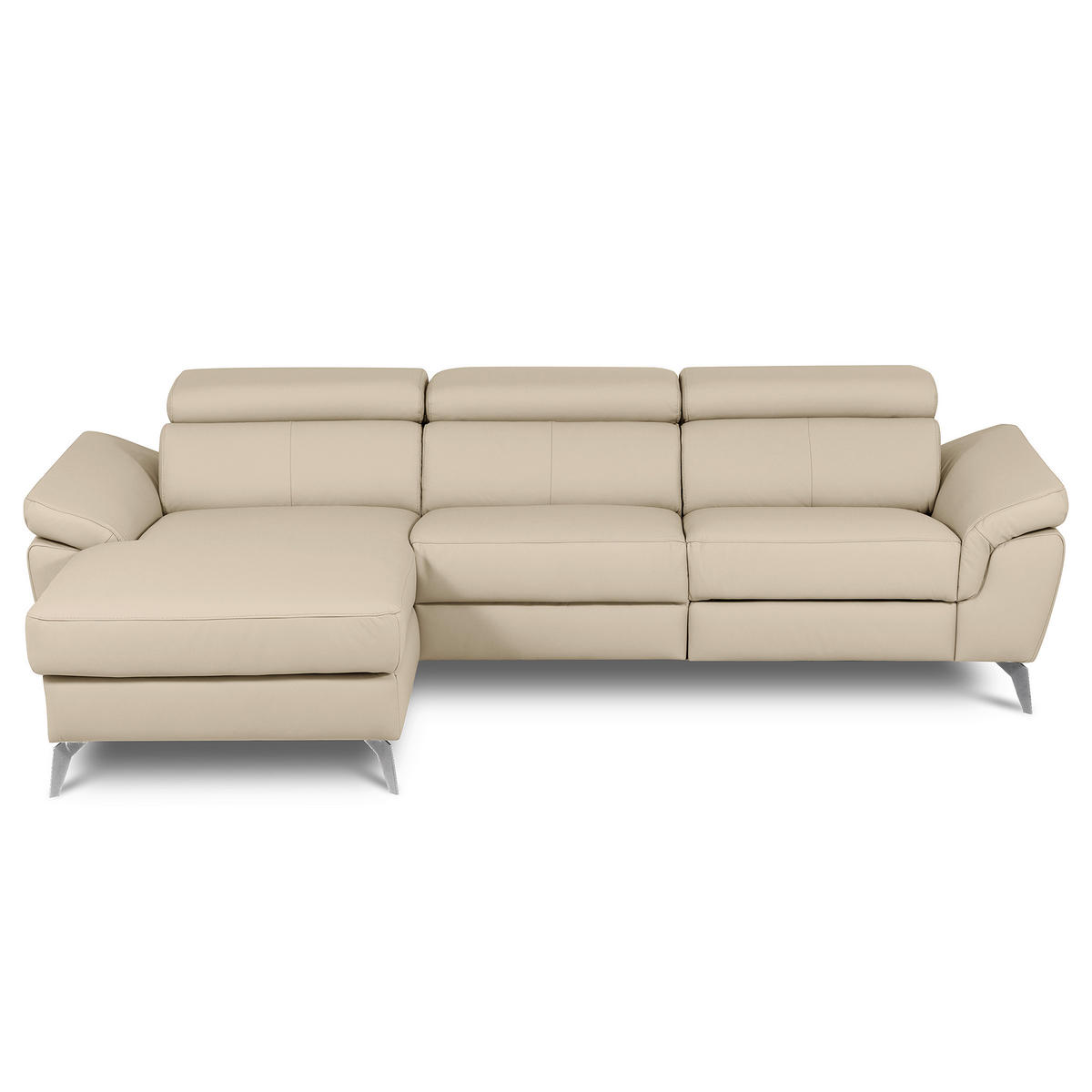 ECKSOFA Grau Echtleder Lederlook Rücken echt, Armteilverstellung, Relaxfunktion, Kopfteilverstellung  - Chromfarben/Grau, Design, Leder/Textil (179/252cm) - Livetastic