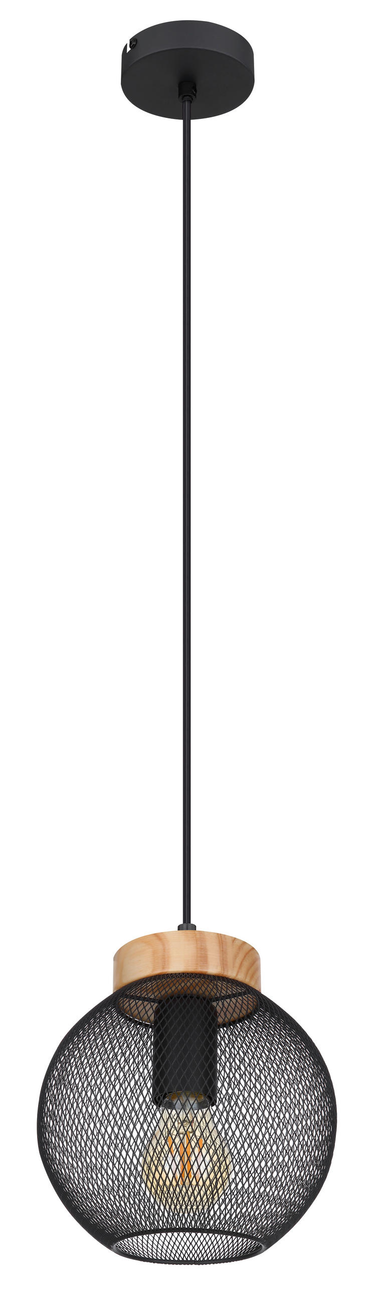 VISEČA SVETILKA        20/120 cm      E27 - črna/rjava, Basics, kovina/les (20/120cm) - Globo