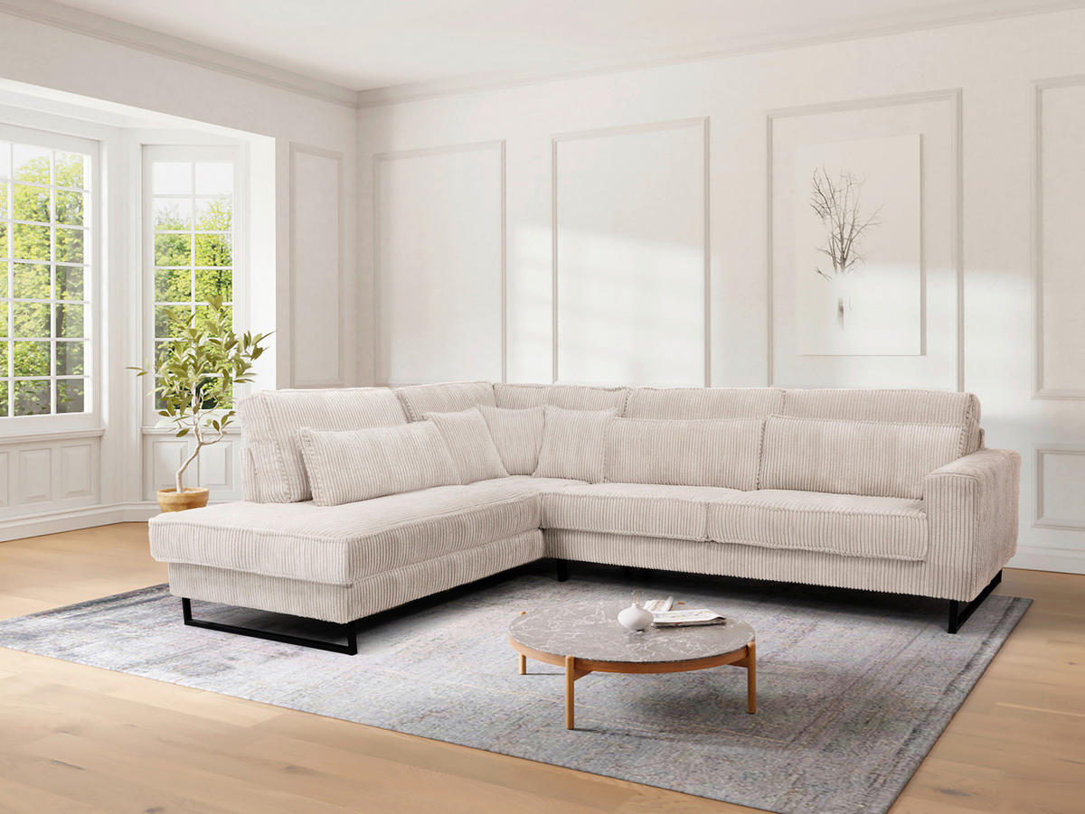 ROHOVÁ SEDAČKA, textil, kompozitní dřevo, béžová - černá/béžová, Konvenční, kov/kompozitní dřevo (284/253cm) - Livetastic