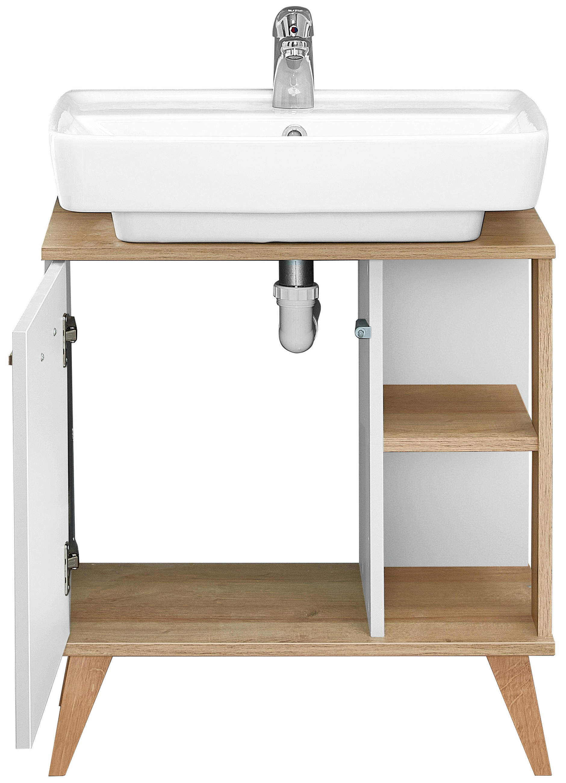 SKRINKA POD UMÝVADLO, biela, farba duba - biela/farba duba, Konventionell, kompozitné drevo (60,5/65,0/33,0cm) - Xora